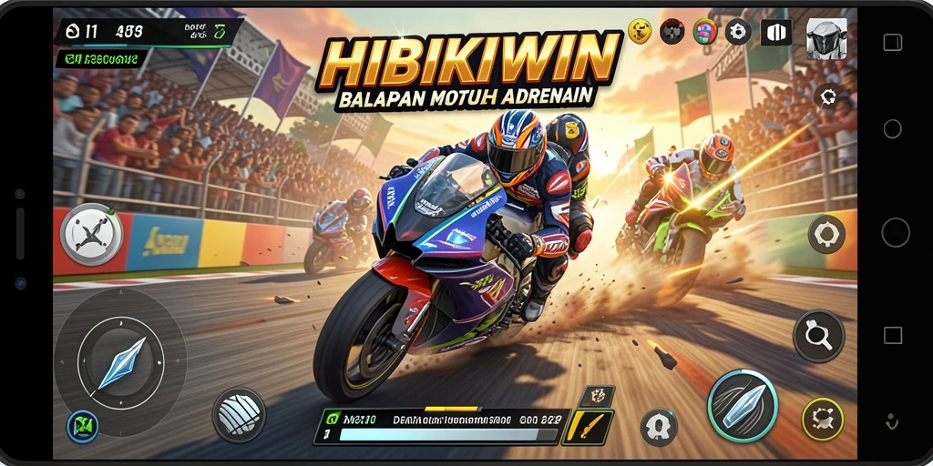 Gameplay HIBIKIWIN menampilkan aksi balapan motor yang seru dan mendebarkan.