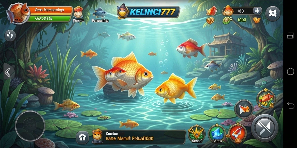Tampilan gameplay <strong>KELINCI777</strong> saat memancing dengan ikan yang beragam.