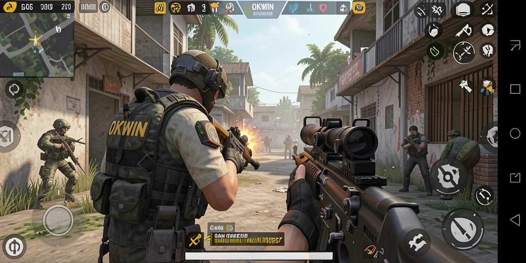 Screenshot gameplay menampilkan aksi tembak-menembak yang intens.