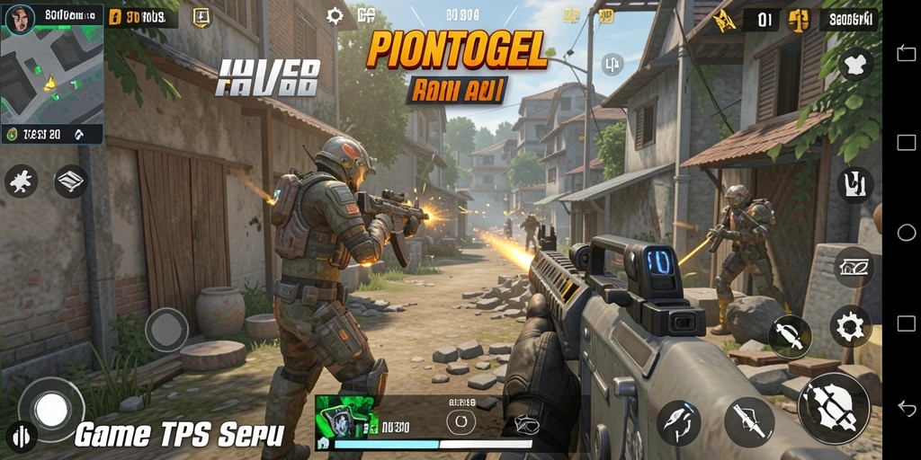 Tampilan screenshot utama PIONTOGEL menampilkan aksi seru dalam gameplay TPS.