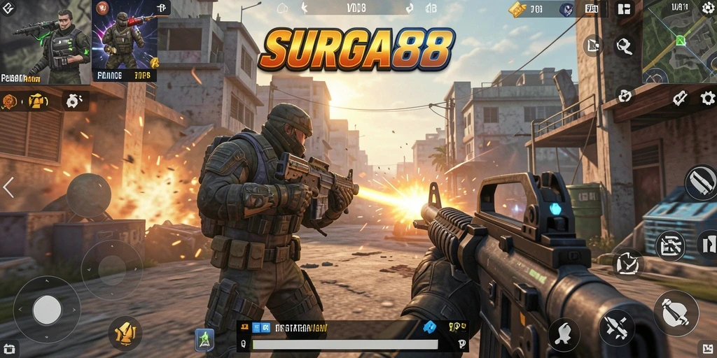 Gameplay menegangkan SURGA88 dalam aksi tembak-menembak yang seru.